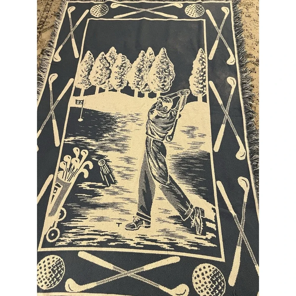 VTG Country Classic Golf Tapestry Throw Blanket Fringe Plaid Sports Decor